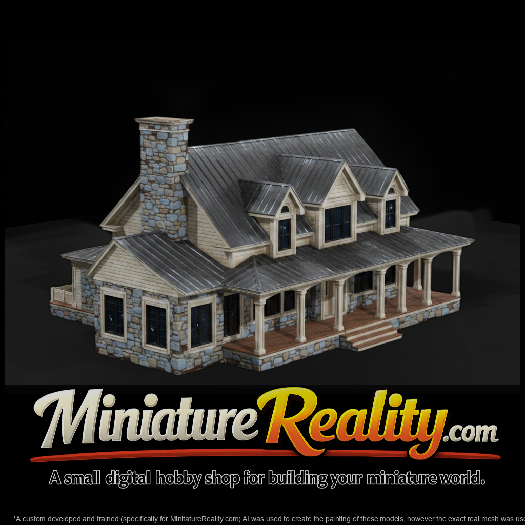 Country Stone House miniature, three-quarter view