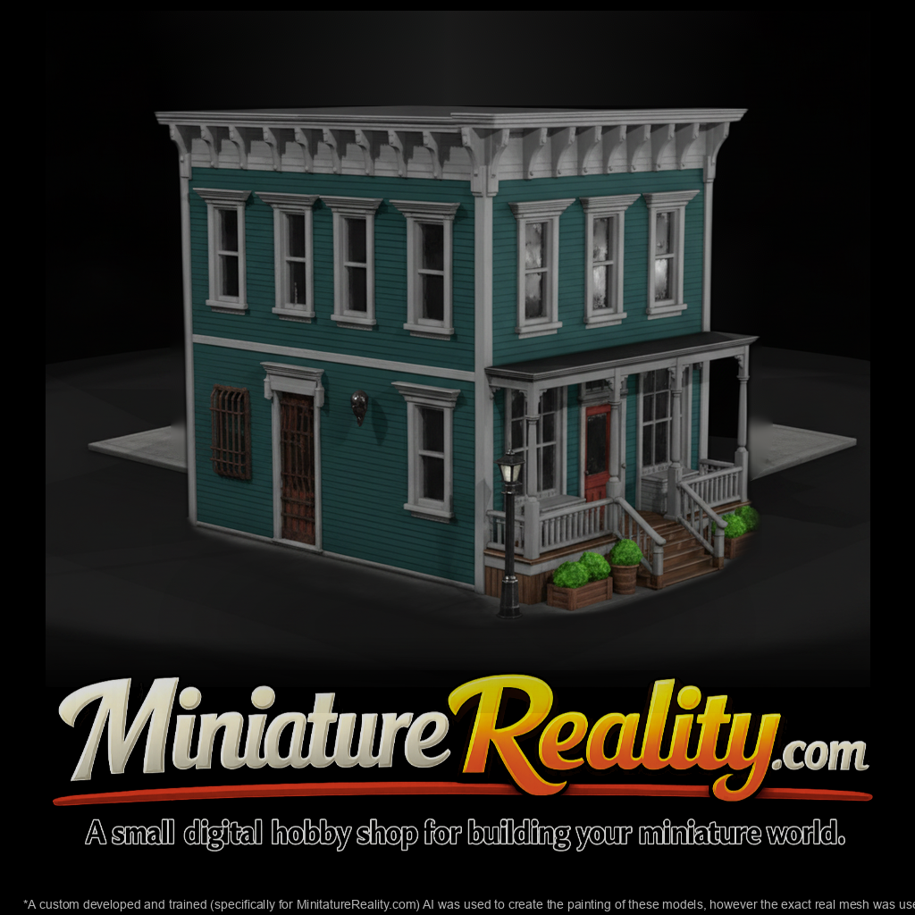 Historic Two Story Store miniature, three-quarter view