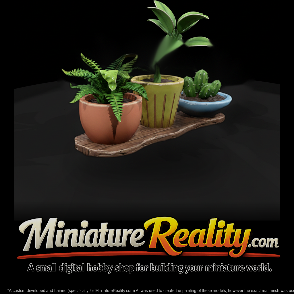 Stylized Potted Plant Trio 3D Model 2Bo0Xtoj