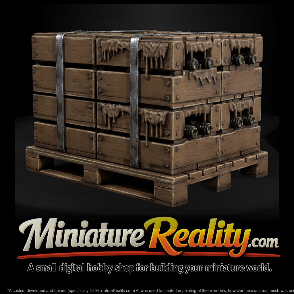 Stacked Crates on Pallet with Securing Straps miniature, three-quarter view