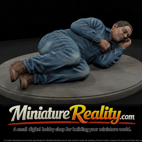 Resting Man in Blue Coveralls Figure