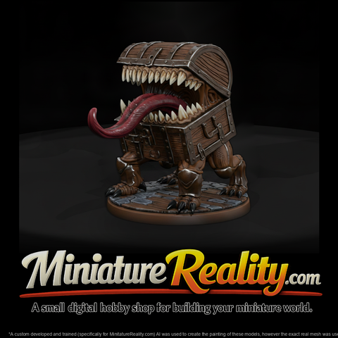 Stylized fantasy mimic chest vFHDxJLN miniature, three-quarter view