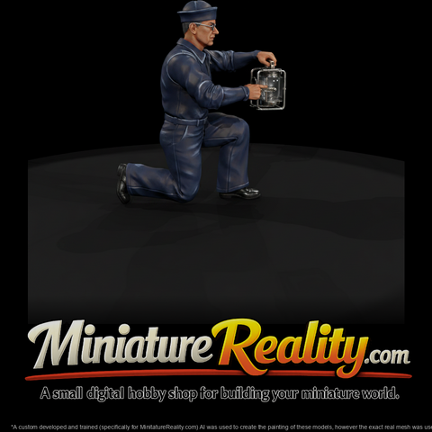 Kneeling Rail Worker with Lantern miniature, three-quarter view
