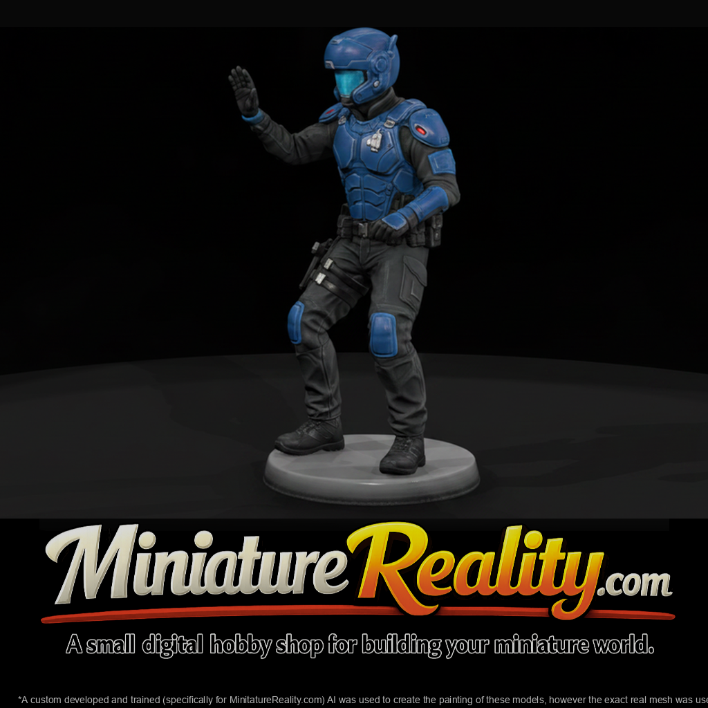 Armored City Officer Signalling Halt
