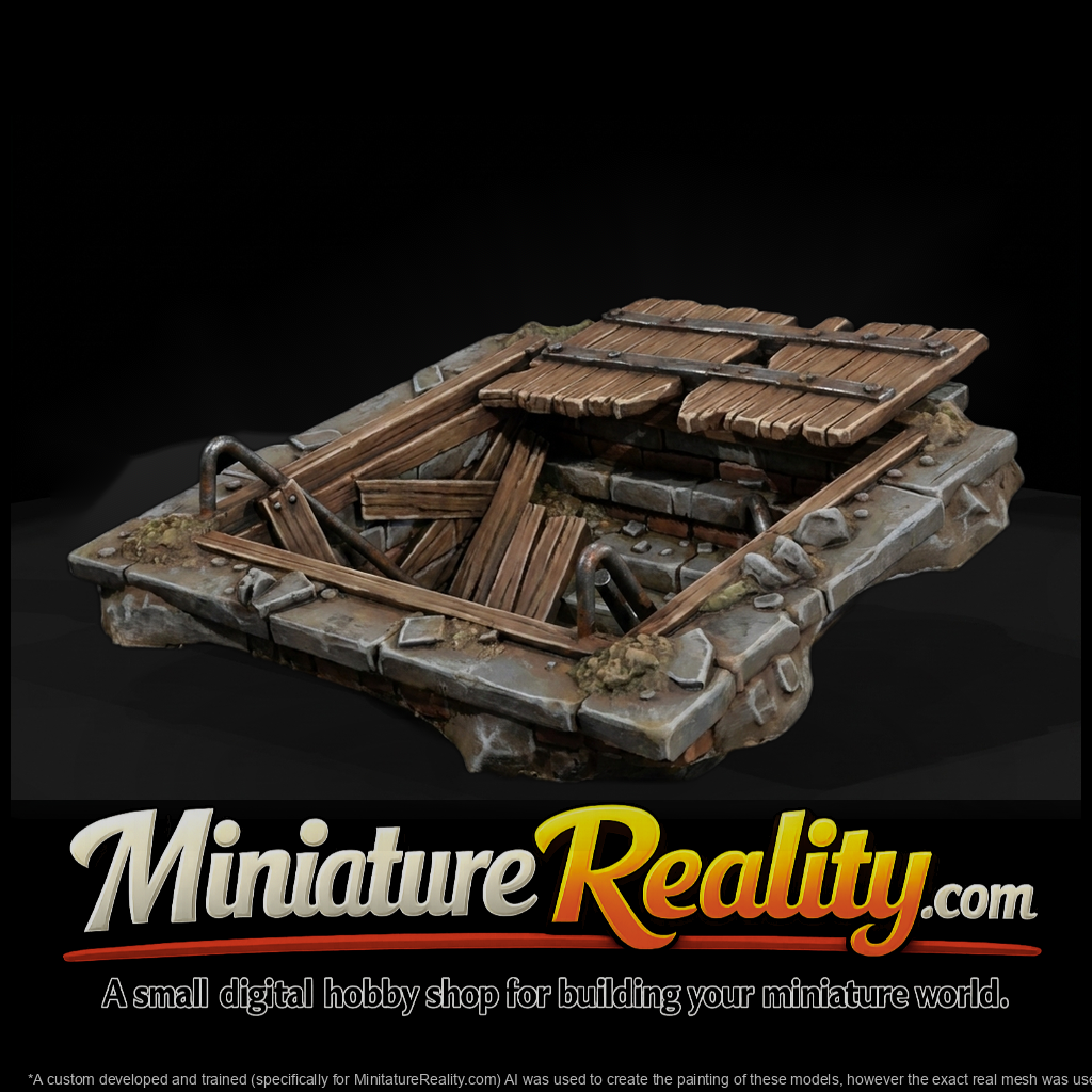 Ruined Cellar Entrance — Low-Poly Terrain miniature, three-quarter view