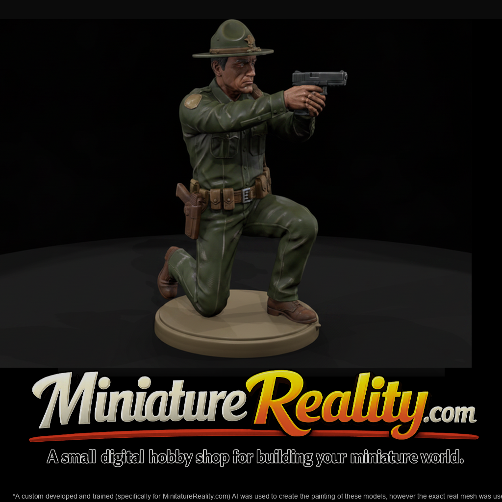 Deputy Kneeling with Drawn Pistol