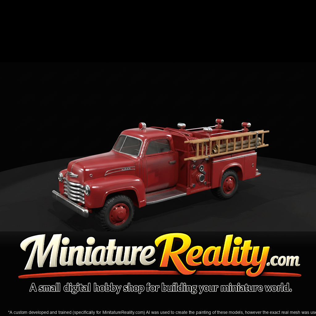 Vintage Red Fire Truck miniature, three-quarter view