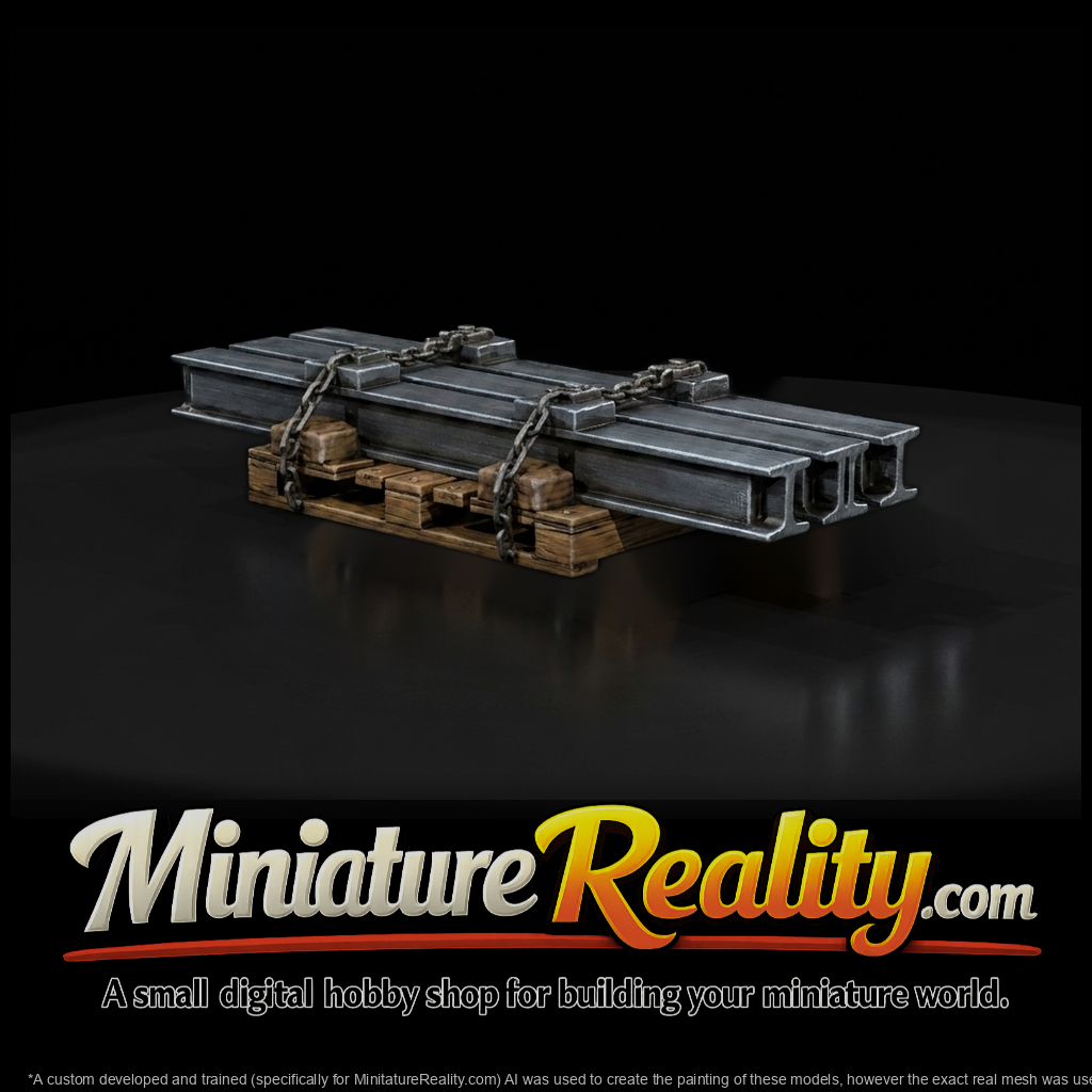 Stacked I-Beams on Pallet with Chains miniature, three-quarter view
