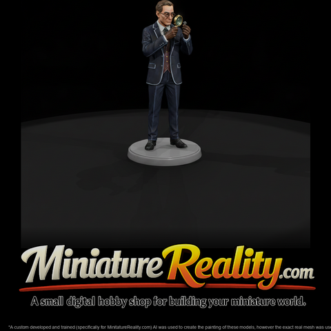 Auction Appraiser with Loupe miniature, three-quarter view