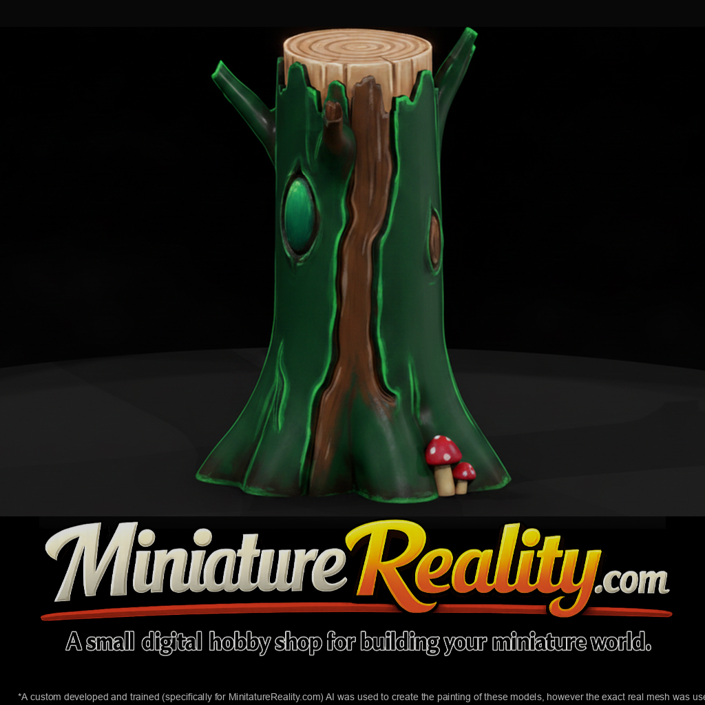 Mossy Hollow Tree Stump with Toadstools