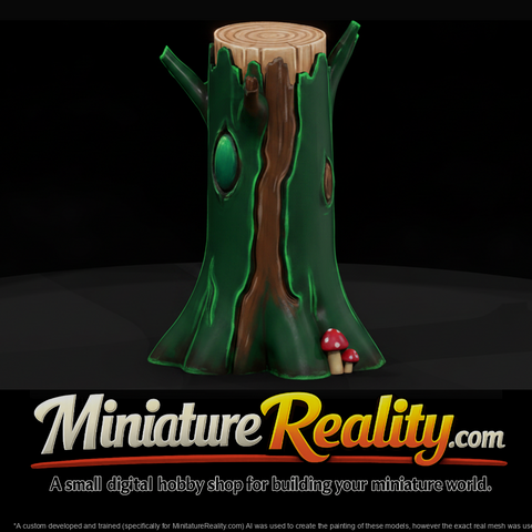 Mossy Hollow Tree Stump with Toadstools