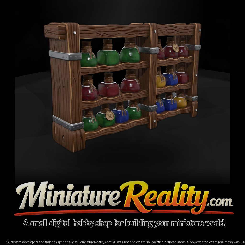 Stylized Medieval Potion Shelf 3D Model Pwdjdgq9