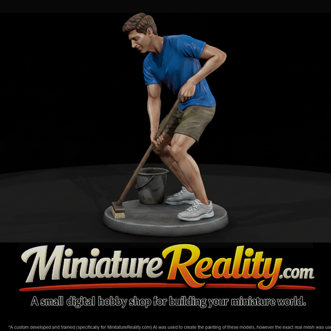 Man Sweeping with a Push Broom