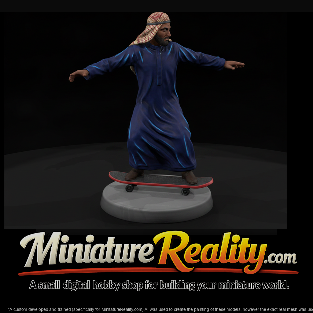 Man in a Thobe Riding a Skateboard