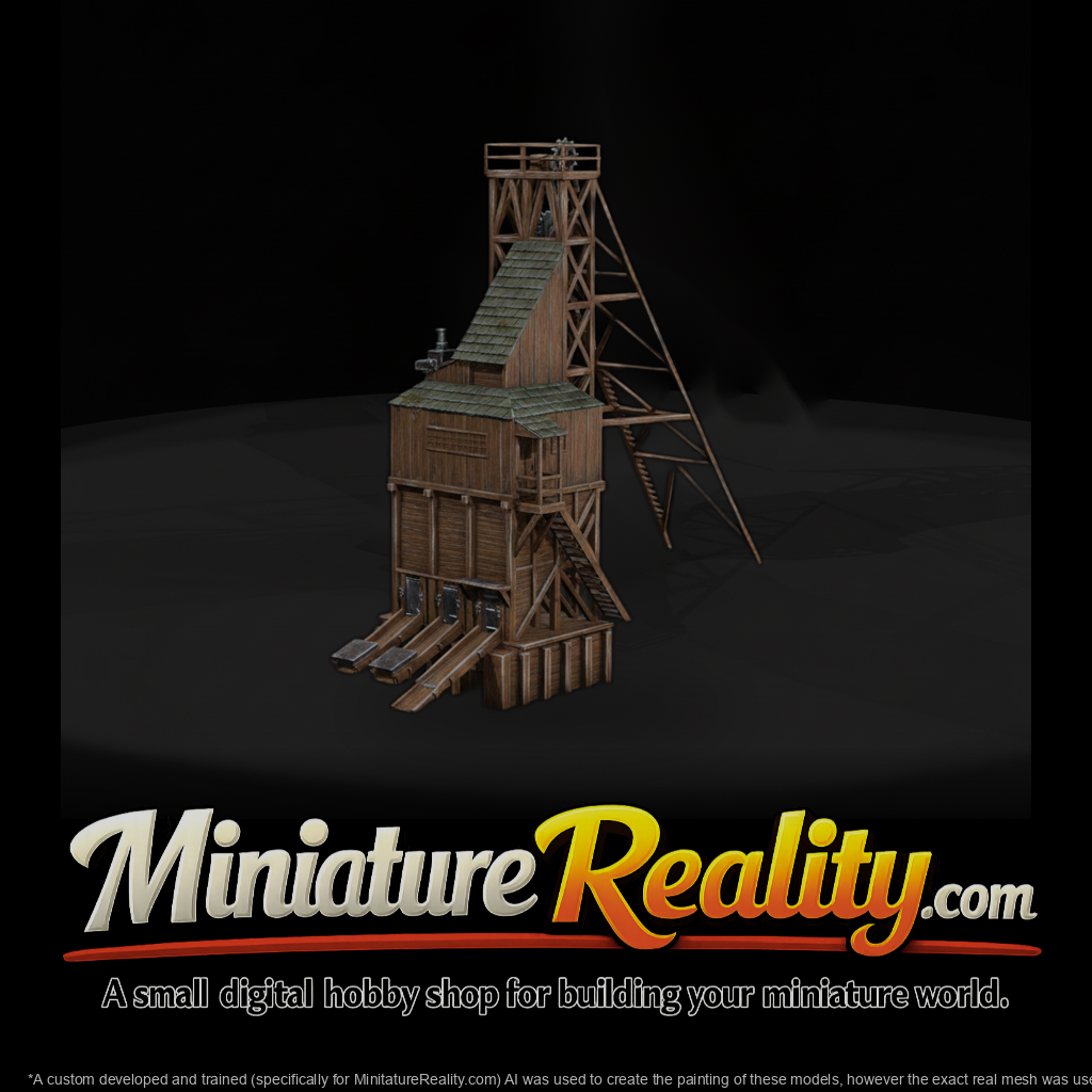 Timber Mine Tipple and Headframe miniature, three-quarter view