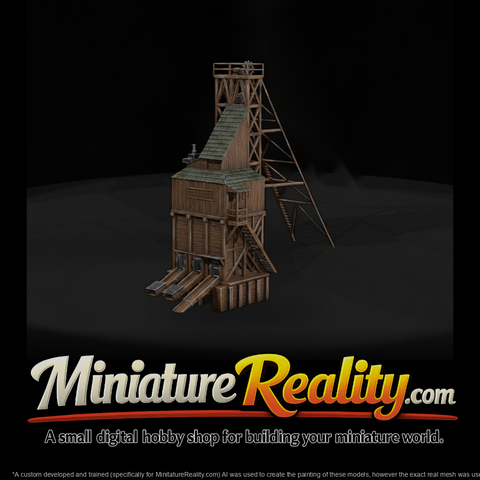 Timber Mine Tipple and Headframe miniature, three-quarter view