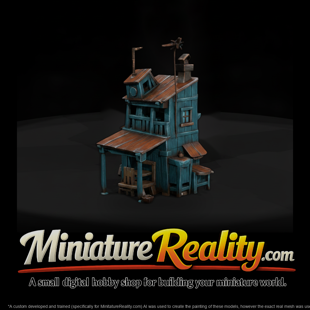 Stylized Rustic Wooden Shack miniature, three-quarter view