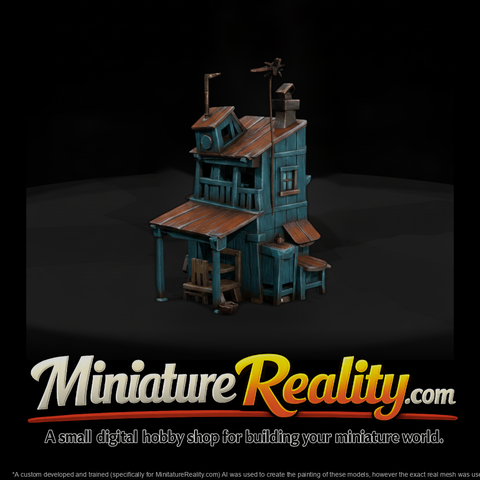 Stylized Rustic Wooden Shack miniature, three-quarter view