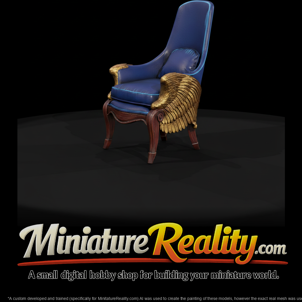 Neoclassical wingback armchair miniature, three-quarter view