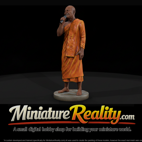 Buddhist Monk Speaking at a Microphone