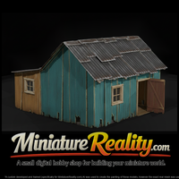Weathered Wooden Barn Shack miniature, three-quarter view — thumbnail 1