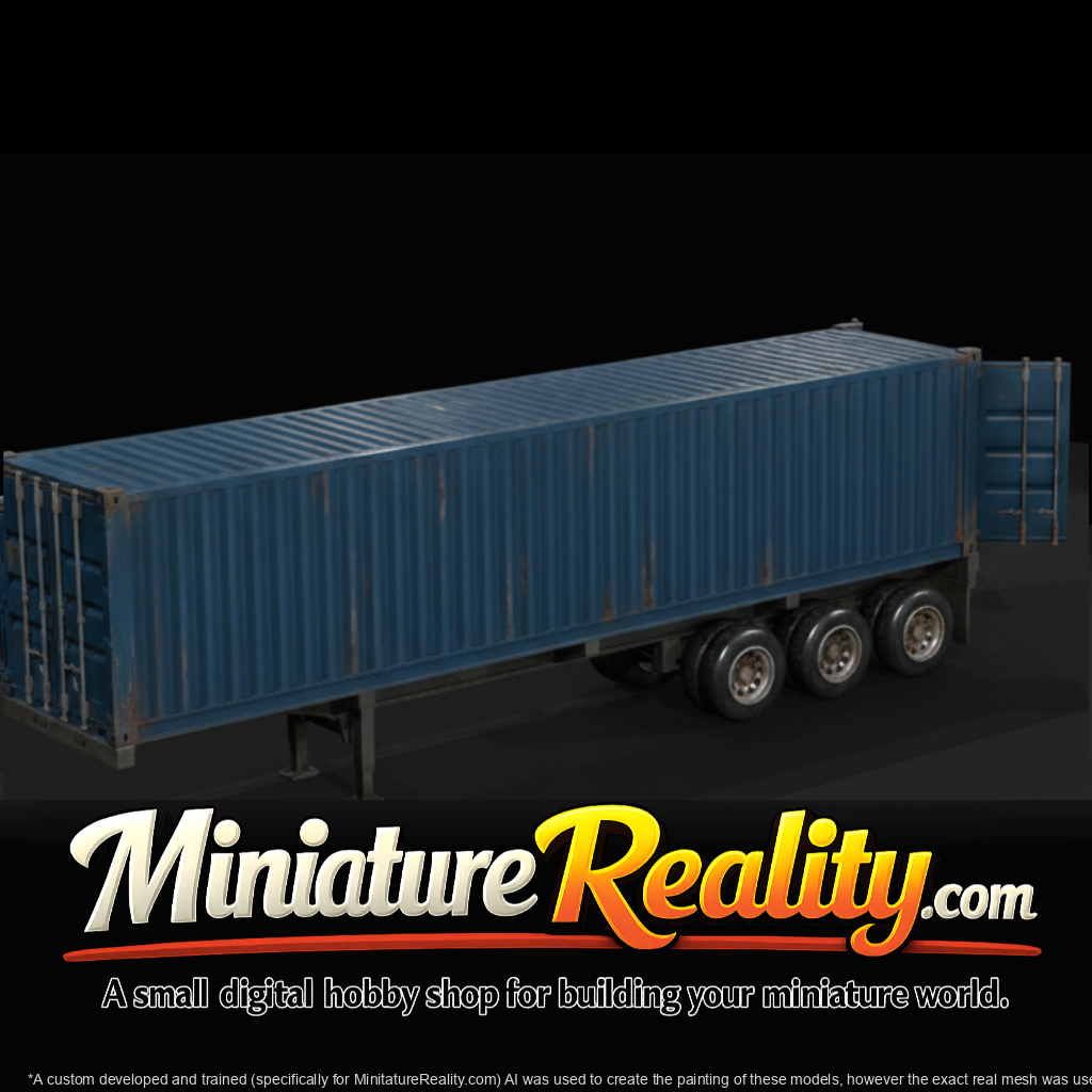 Open Shipping Container on Trailer miniature, three-quarter view