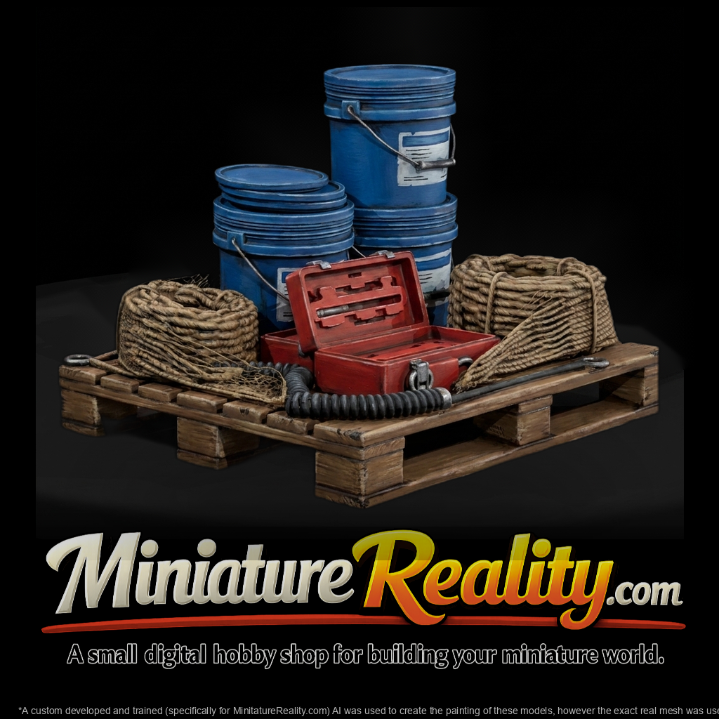 Industrial Pallet Kit with Buckets, Coils & Toolbox miniature, three-quarter view