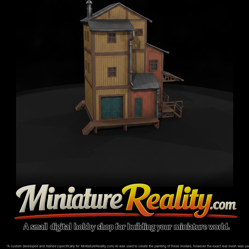 Weathered Model Industrial Building, three-quarter view