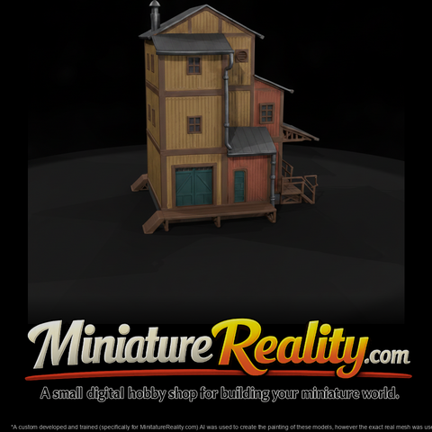 Weathered Model Industrial Building, three-quarter view