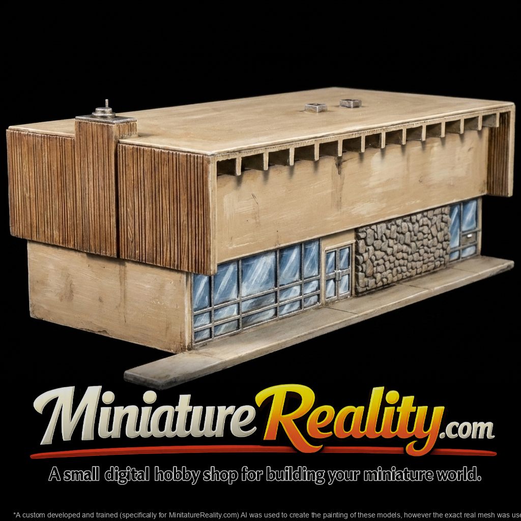Mid century modern mixed use building 2 miniature, three-quarter view