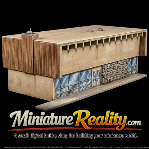Mid century modern mixed use building 2 miniature, three-quarter view