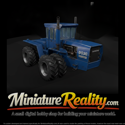 Blue Four Wheel Drive Tractor miniature, three-quarter view