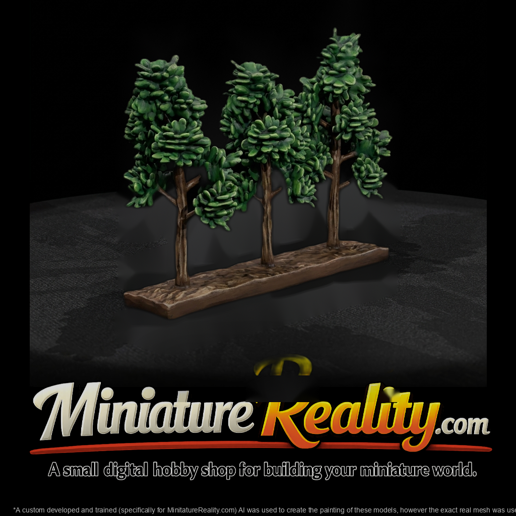 Stylized Tree Sprue — Pack of 4 Trees on Base miniature, three-quarter view