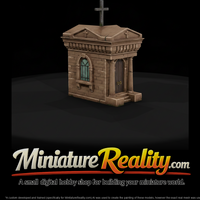Weathered Stone Mausoleum miniature, three-quarter view — thumbnail 1