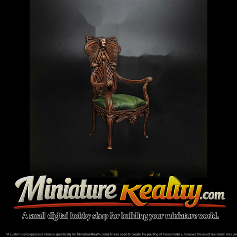 Art nouveau carved armchair 2 miniature, three-quarter view