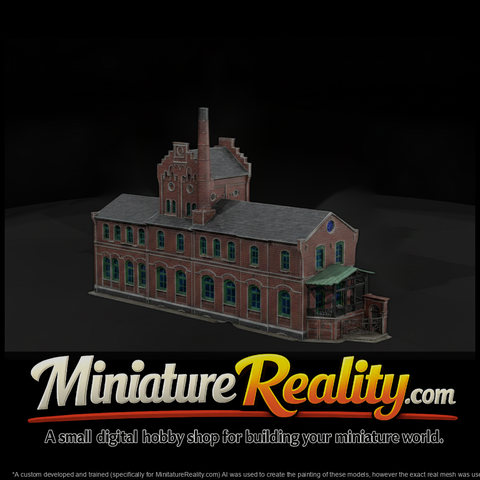 Old Brick Factory Building miniature, three-quarter view