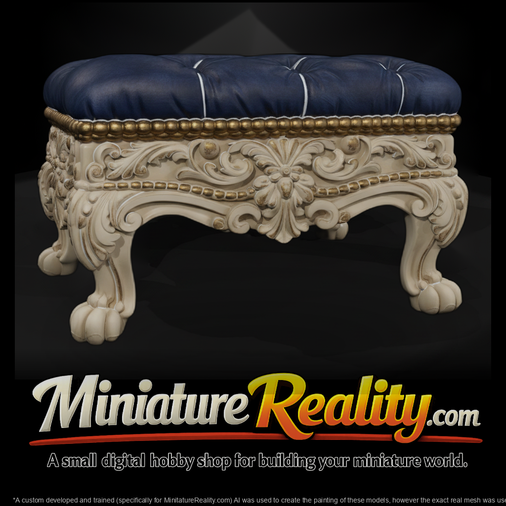 Ornate Baroque Upholstered Ottoman miniature, three-quarter view