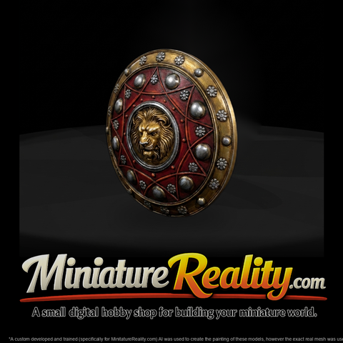 Medieval Lion-Head Round Shield — Accessory