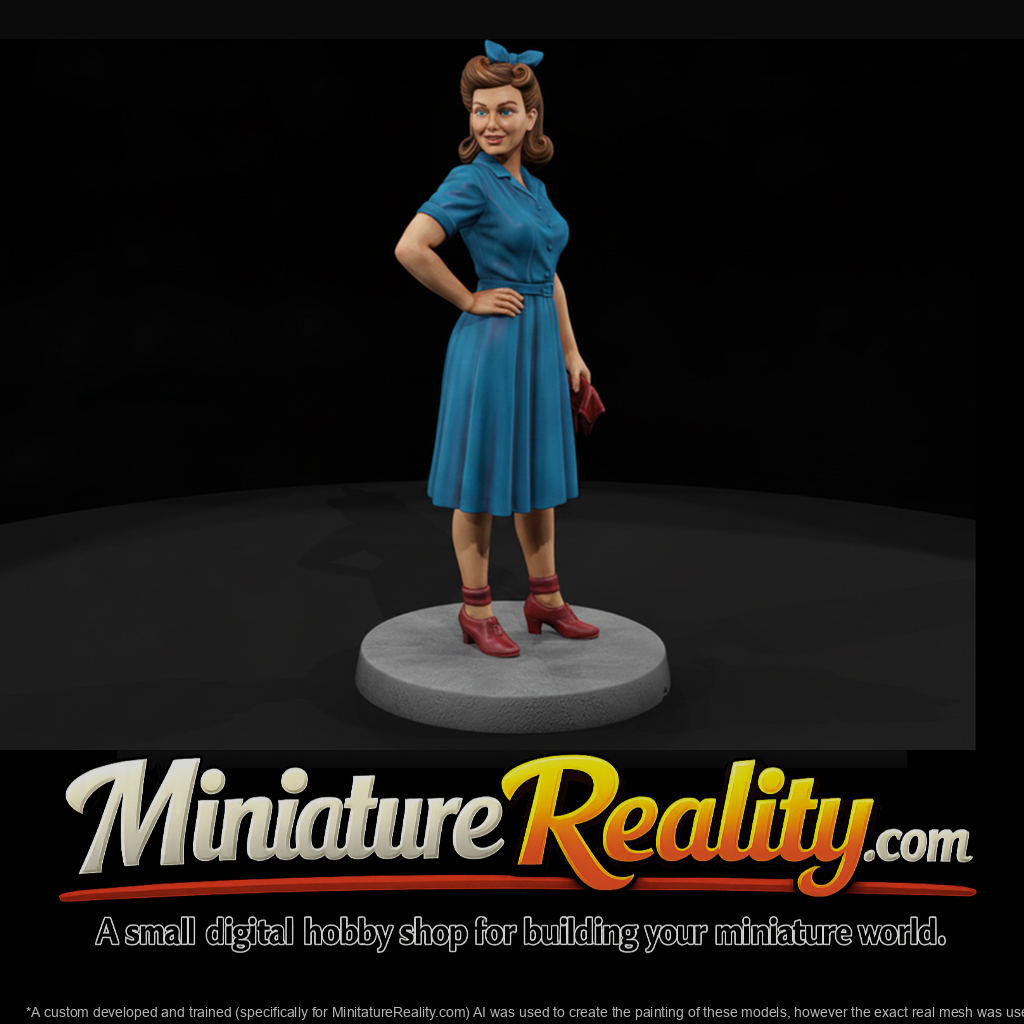 1940s Woman in Blue Day Dress