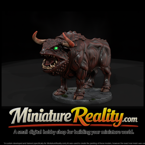Stylized Angry Bull Monster miniature, three-quarter view