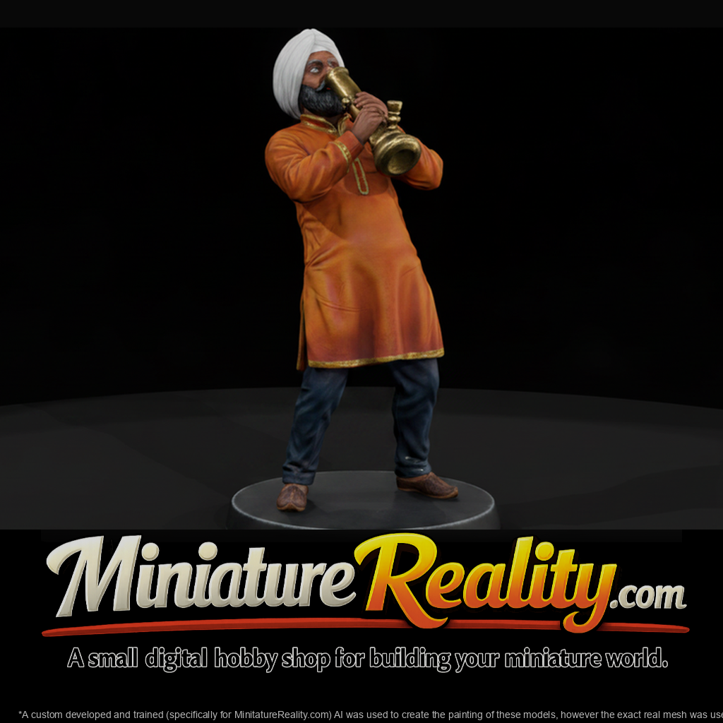 Sikh Man Sounding a Brass Horn