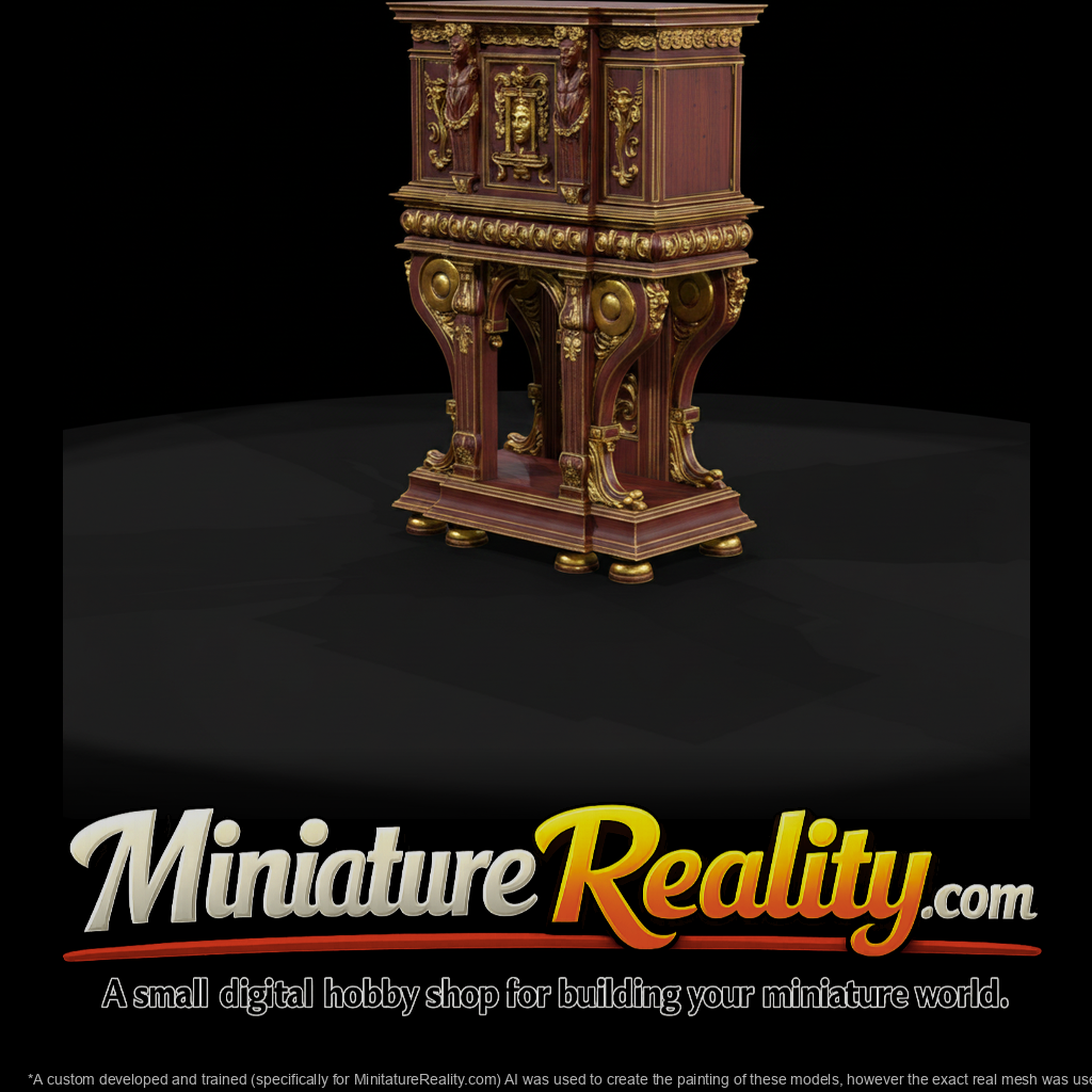 Renaissance display cabinet miniature, three-quarter view