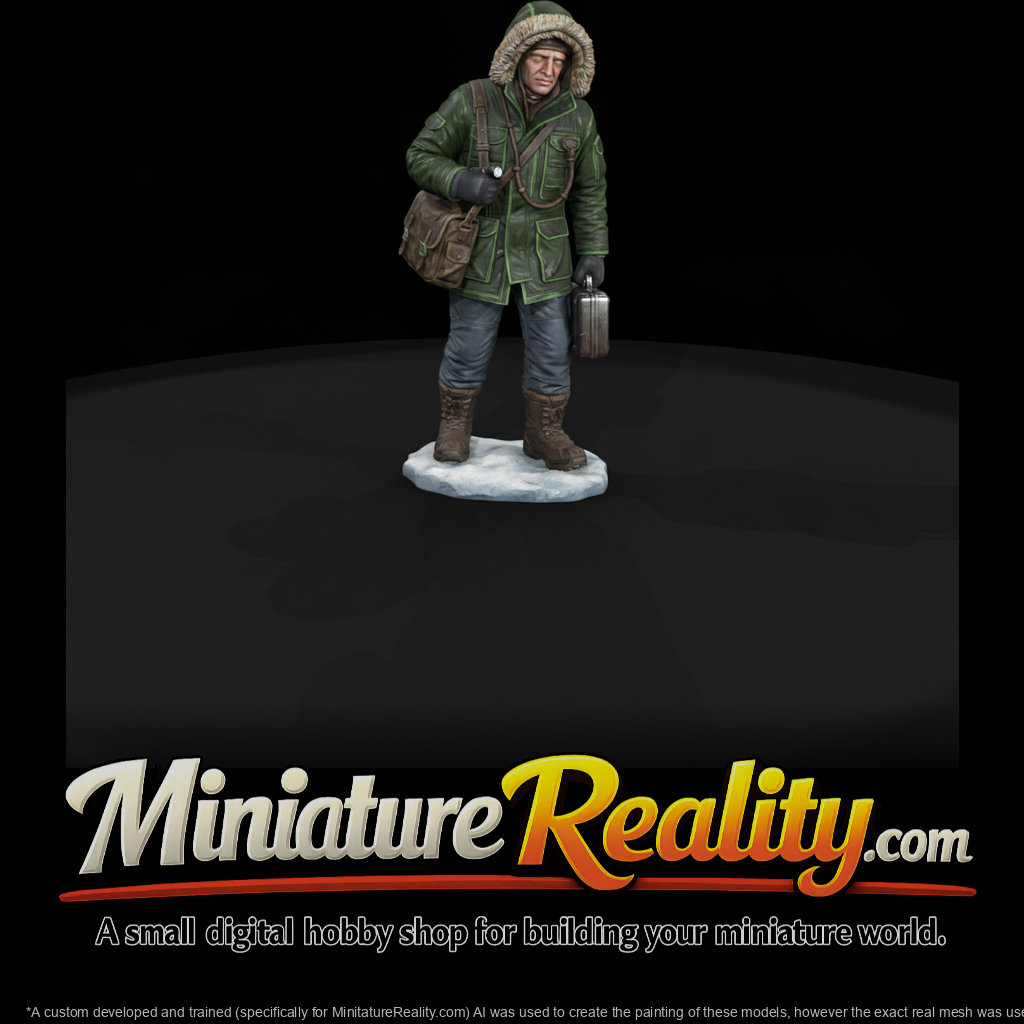 Snowbound Outpost Doctor miniature, three-quarter view