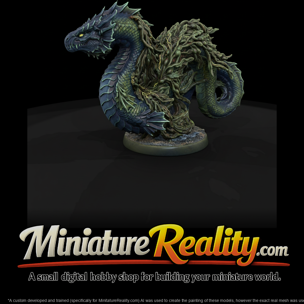 Kelp-Draped Sea Serpent miniature, three-quarter view