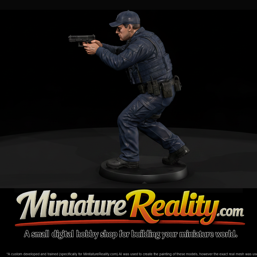 City Police Officer Advancing with Pistol