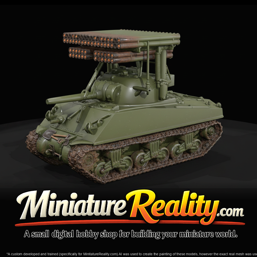 M4 Sherman Calliope E Tank miniature, three-quarter view