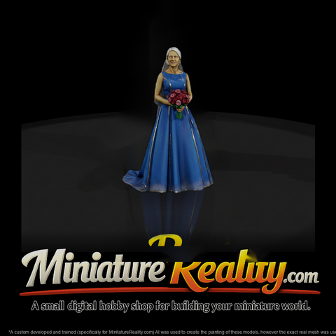 Bride in Blue Gown with Bouquet