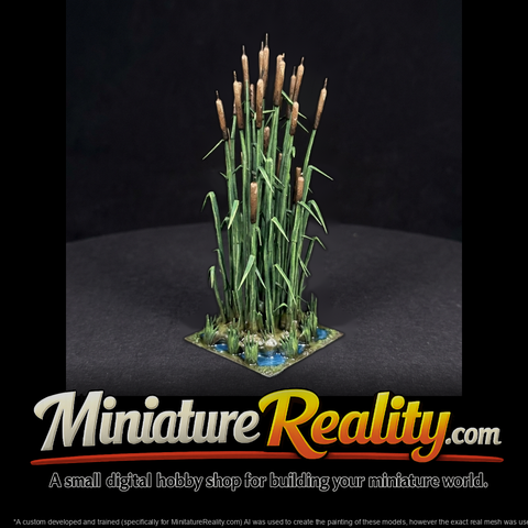 Cattail Reed Cluster — Low-Poly Plant