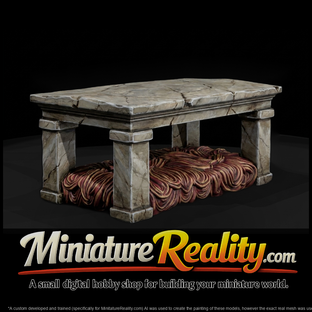 Neoclassical Stone Garden Bench - Scenery Bench miniature, three-quarter view