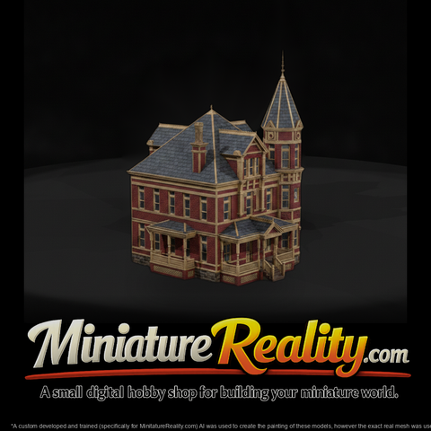 Red Brick Turret House miniature, three-quarter view